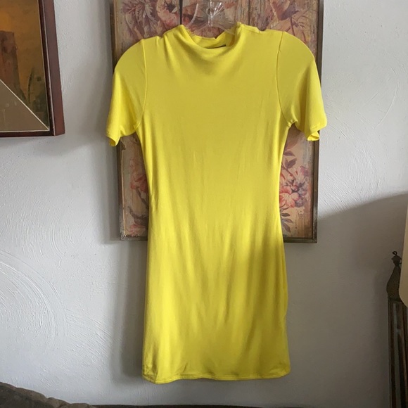 NAKED WARDROBE STRETCH YELLOW BODYCON MINI DRESS M - Picture 2 of 14